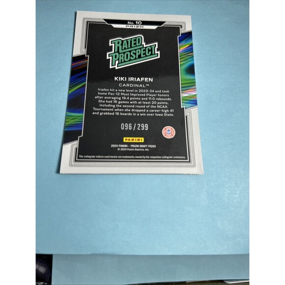 Kiki Iriafen Stanford,2024 Panini Prizm Rated Prospect Red Shimmer Prizm /299 - Picture 3 of 3